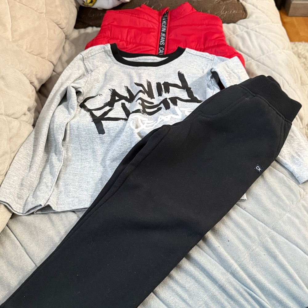 Calvin Klein Gray Top, Black Pants and Vest Set